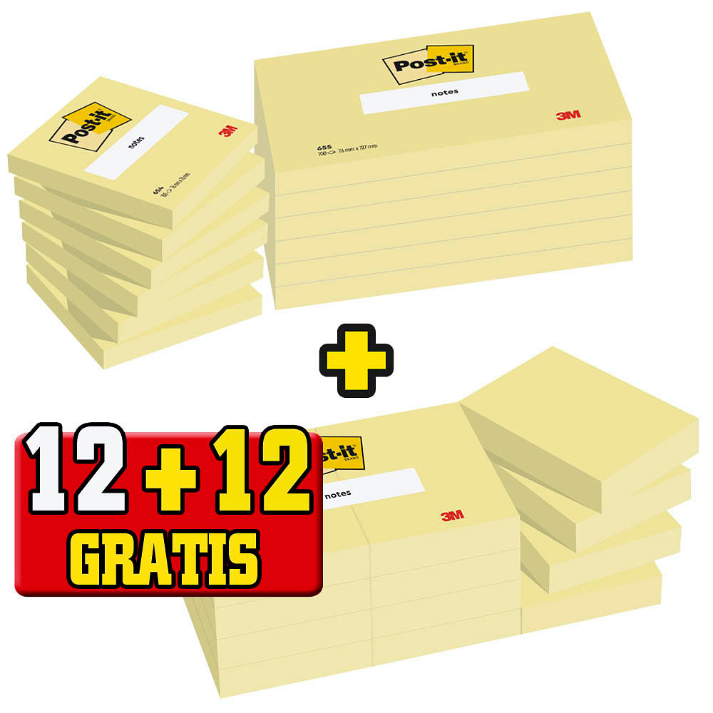 12 12 Gratis Post It® Notes Haftnotizen Set Standard 654655p Gelb 12 Blöcke Gratis 12